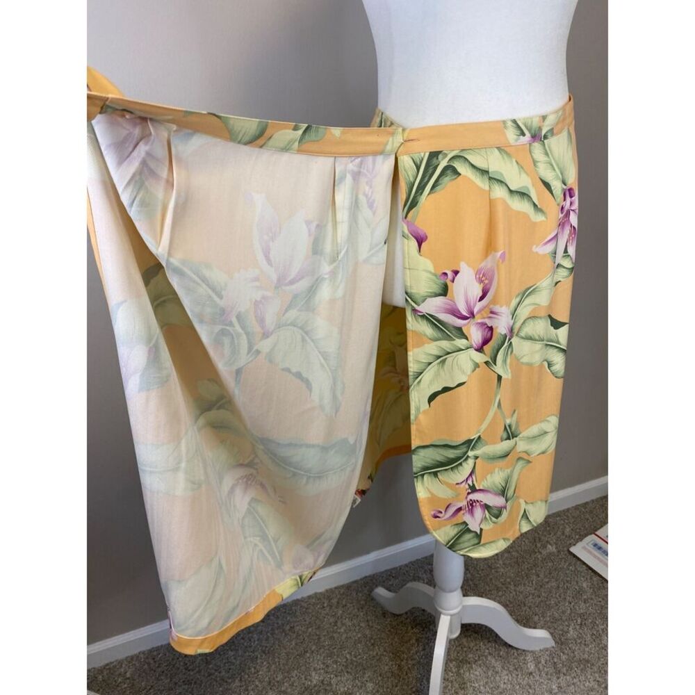 Tommy Bahama 100% Silk True Wrap Skirt Women Sz 8 Lilies Side Tie Tropical Aloha - Picture 3 of 9